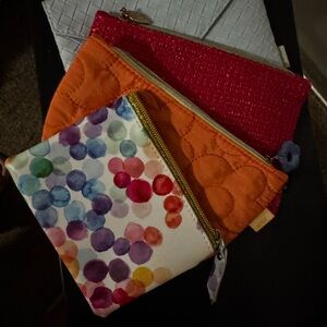 Colorful Dot & Orange Quilted Zip Pouches - Set of 4